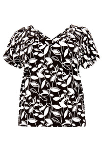 Shirt V-neck LEAVES - black - #4