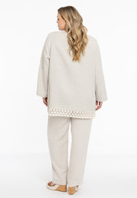 Blouse wide crochet LINEN - light brown - #3