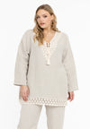 Blouse wide crochet LINEN - light brown - #1