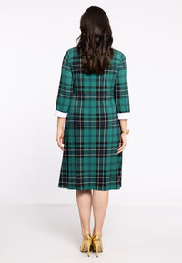 Dress waistseam cotton collar TARTAN - green - #3