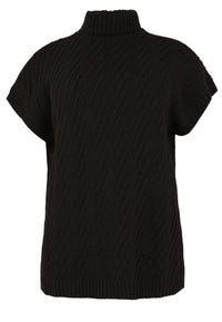 Cardigan cowl sleeveless CABLE - black - #2