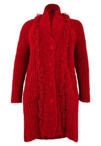 Cardigan teddy fringing - red - #4