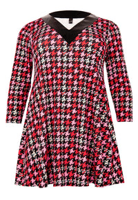 Tunic wide bottom PIED DE POULE - red - #4