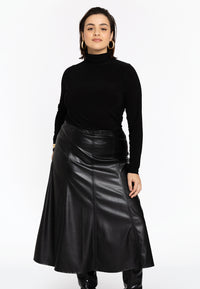 Flared skirt FAUX LEATHER - black - #1