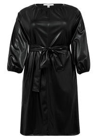 Dress with puff sleeves FAUX LEATHER - black - #3