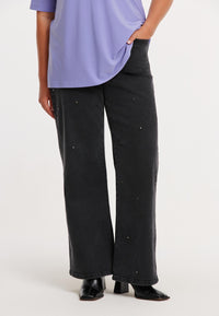 Jeans wide leg 5-pockets studs - black - #1