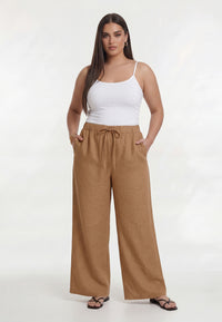 Trousers loose LINEN - light brown - #4