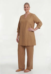 Trousers loose LINEN - light brown - #1