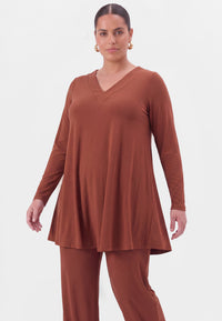 Tunic wide bottom with strass UNI R-DOLCE - mid brown - #2