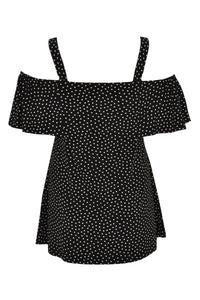 Singlet flare off shoulder DOTS - black - #3