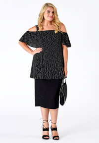 Singlet flare off shoulder DOTS - black - #1