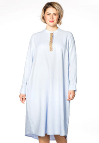 Blouse stone placket LINEN - blue - #2