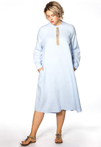 Blouse stone placket LINEN - blue - #1
