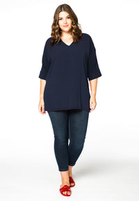 Blouse wide v-neck - blue - #1