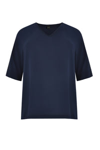 Blouse wide v-neck - blue - #4
