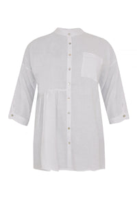 Blouse asymmetric ruffled LINEN - white - #1