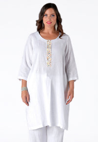 Dress beaded placket LINEN - white - #2