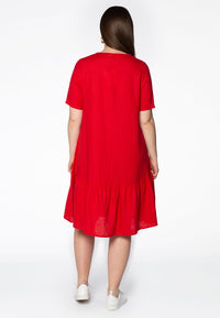 Dress frilled bottom LINEN - red - #3