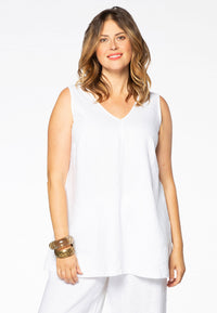 Singlet double v-neck LINEN - white - #1