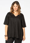 Blouse pleated v-neck LINEN - black - #2