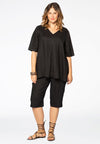 Blouse pleated v-neck LINEN - black - #1