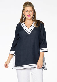 Tunic v-neck LINEN - blue - #2