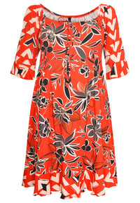 Dress wide neck MIX PRINT - red - #4