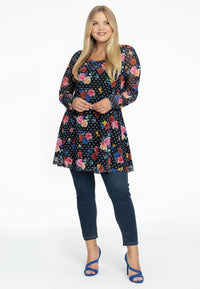 Tunic wide bottom FLOWERDOT - black - #1
