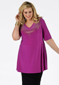 Shirt flare strass neck DOLCE - pink - #2