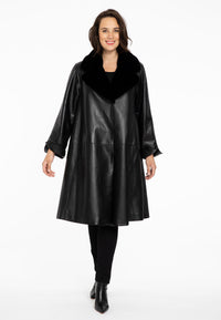 Coat fur collar LEATHER - black - #1