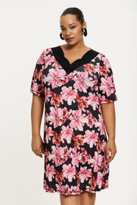 Dress A-line double v-neck LILIUM - pink - #1