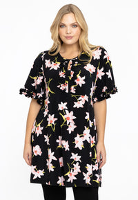 Tunic wide bottom frill trim HIBISCUS - black - #2