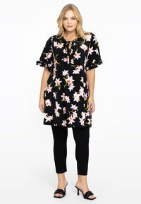 Tunic wide bottom frill trim HIBISCUS - black - #1