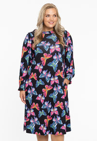 Jurk met pofmouw BUTTERFLIES - black - #1