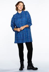 Blouse side ruffles check - blue - #1