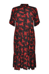 Dress-blouse long HORSES - black - #4