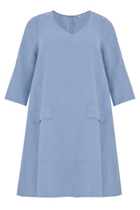 Dress A-line pockets linen - indigo - #1
