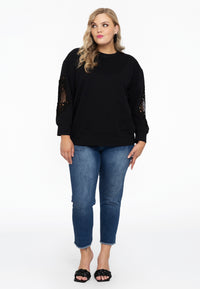 Sweatshirt lace sleeves - black - #1