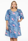 Dress A-line puff sleeve PAISLEY - blue - #1