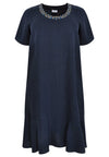 Dress beaded neck LINEN - blue - #4