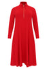 Pullover-dress zipped collar RIB - red 