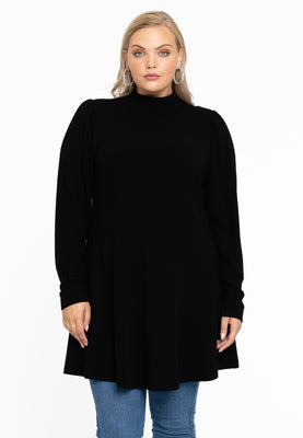 Tunic wide bottom puff sleeve DIAGONAL - black  - #1