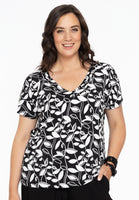 Shirt V-neck LEAVES - black  - #1