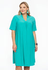 Dress short sleeve pleats DOLCE - turquoise