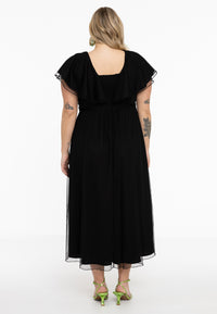 Dress Frilled V-neck MESH - black - #3