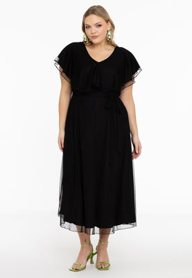 Dress Frilled V-neck MESH - black  - #2