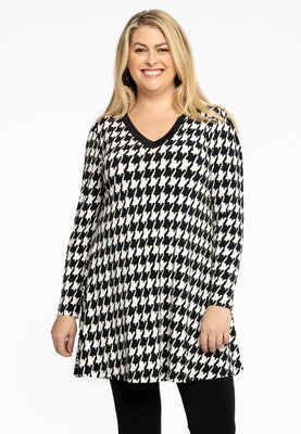 Tunic V-neck PIED DE POULE - black  - #1