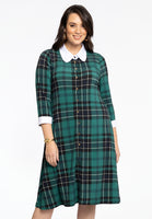 Dress waistseam cotton collar TARTAN - green  - #1