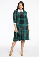 Dress waistseam cotton collar TARTAN - green  - #2