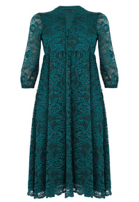 Dress puffed sleeve lace - dark green - #4